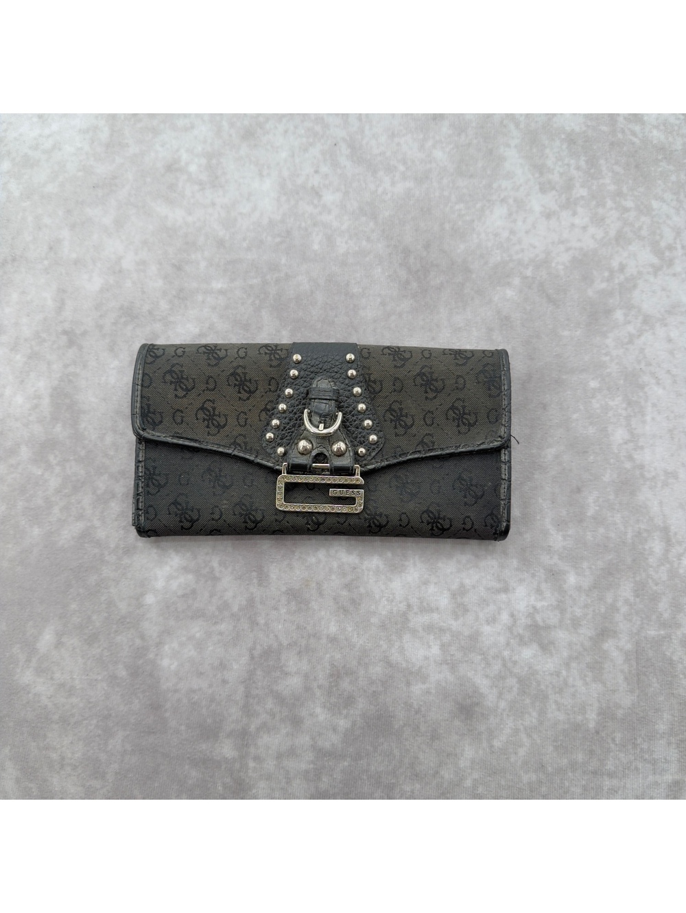Vintage Guess Monogram Studded Rhinestone G Buckle Wallet y2k